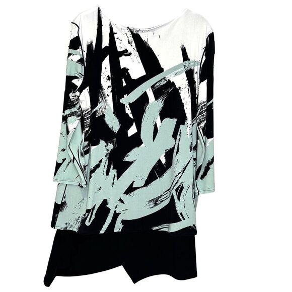 Eva Varro Tunic Top Womens Large Abstract Print Layered Hem 3/4 Sleeve Pullover - Picture 2 of 8